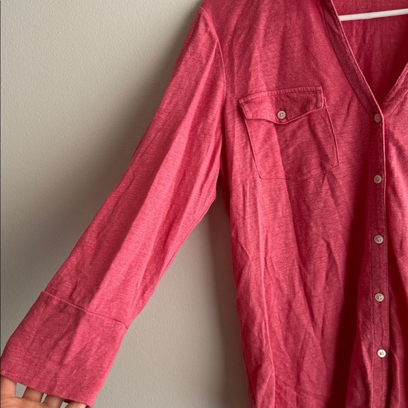 J. McLaughlin Brynn Pink Linen Blend 3/4 Sleeve Button Up Shirt with Pockets - Picture 5 of 9